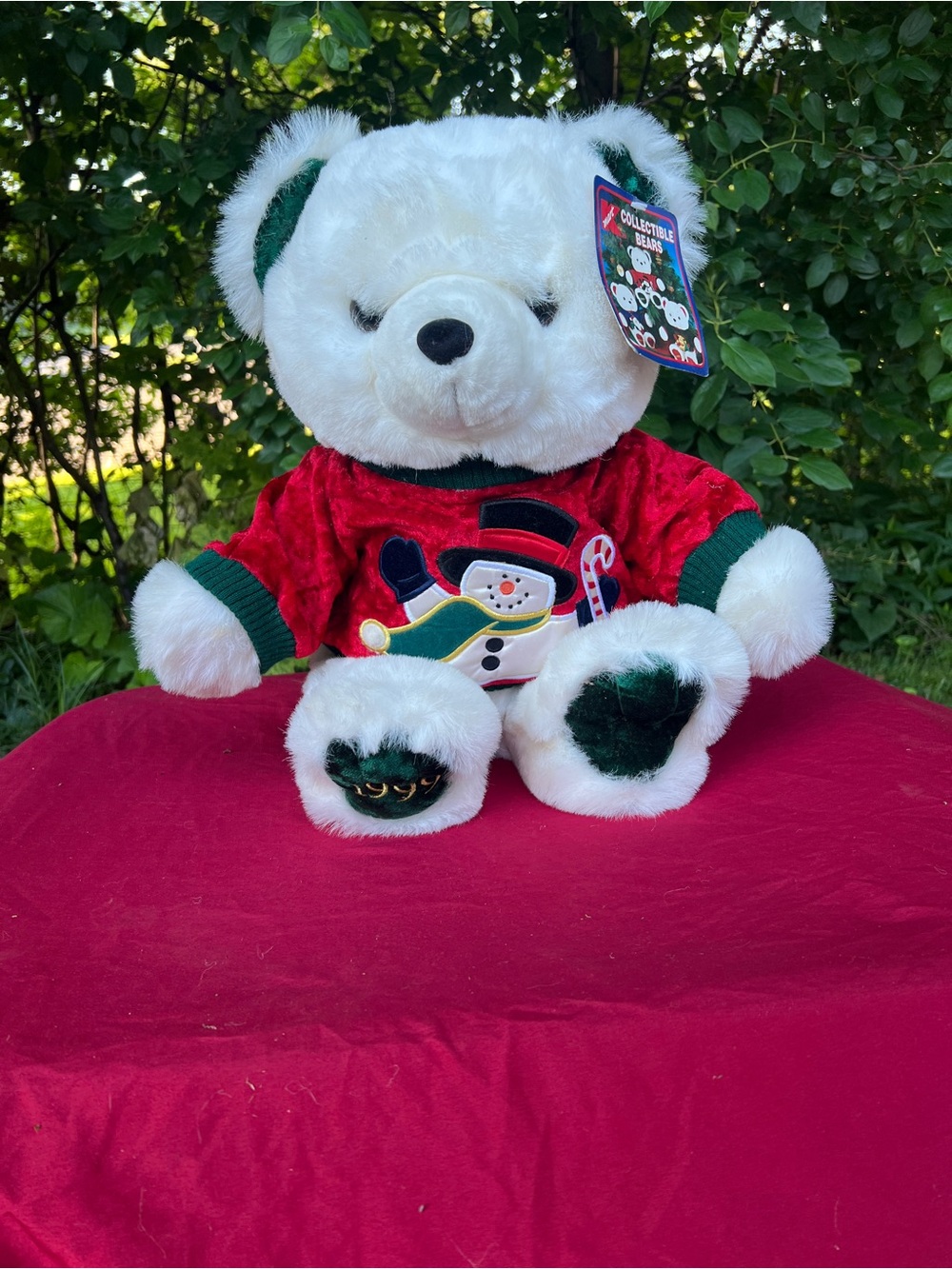 Kmart White Holiday Bear Plush with Red Velvet Sweater - 1999